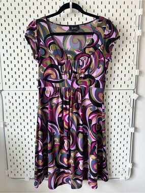 B-Wear Too! Byer California Swirl Print Stretchy Scoopneck Babydoll Dress